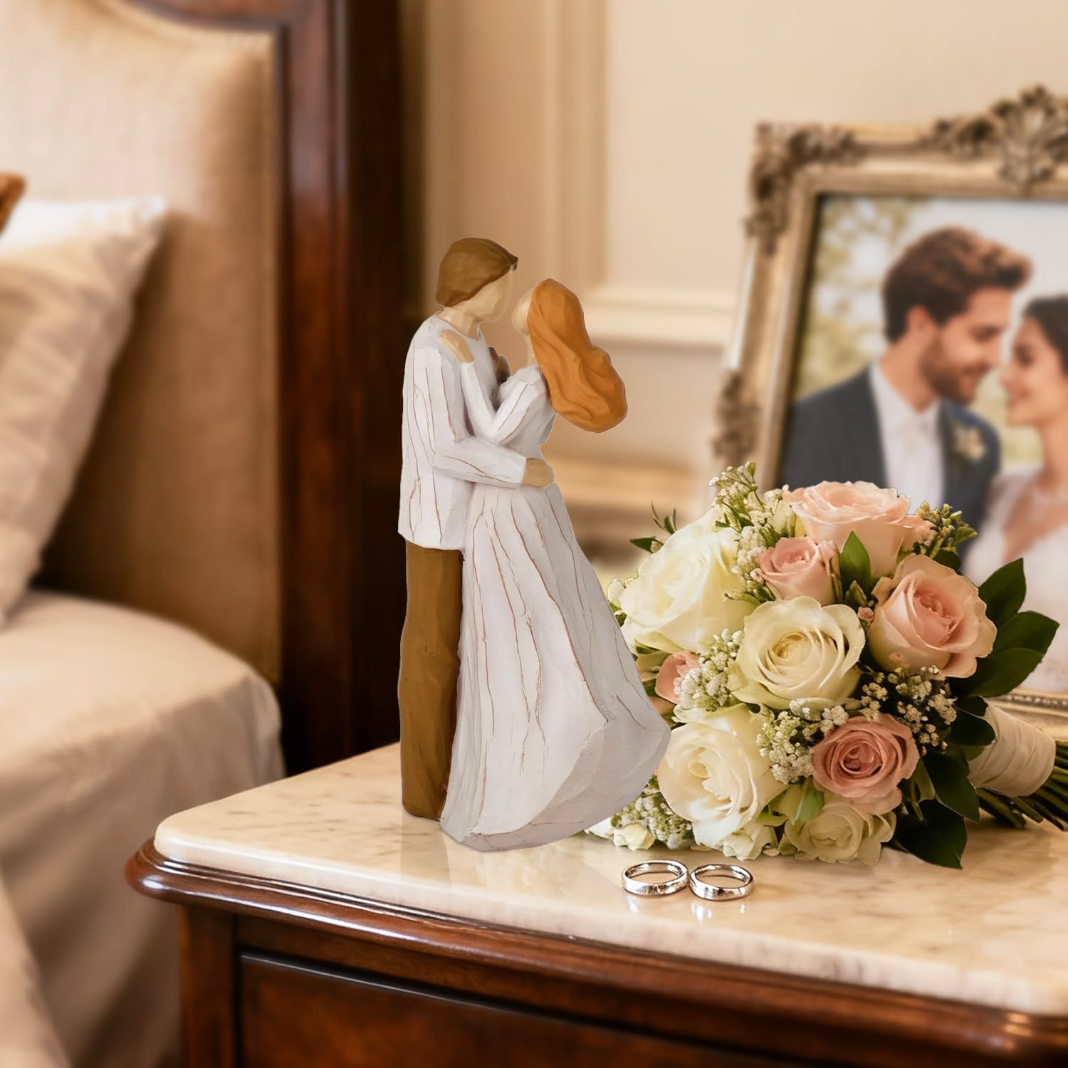 Decoroom Hug - Romantic Couple Figurine 7.2" - Anniversary Wedding Engagement Gift For Her - Loving Embrace Statue Home Decor