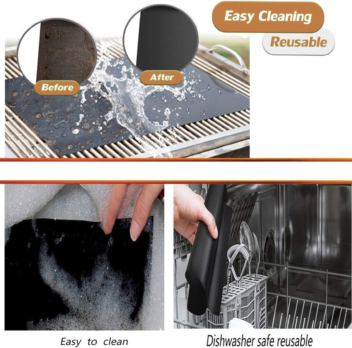 QH7 BBQ Grill Mat Roll 180x30cm - Non-Stick Reusable Barbecue Mat, FDA Approved PTFE, Heat Resistant to 500°F for Gas, Charcoal & Electric Grill, Oven Liner - Cut to Any Size