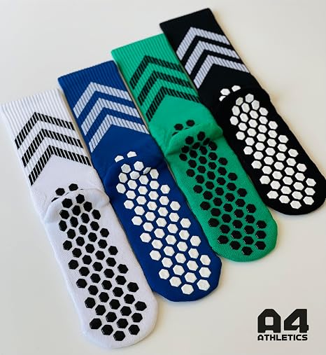 A4 ATHLETICS Grip Socks 2-Pack - Non-Slip Football Socks - Anti-Blister Cushioned Breathable Sports Socks for Football, Rugby, Cricket, Basketball, Running & Yoga