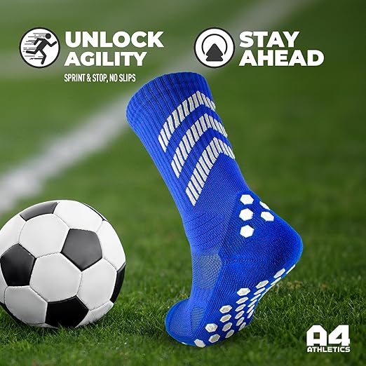 A4 ATHLETICS Grip Socks 2-Pack - Non-Slip Football Socks - Anti-Blister Cushioned Breathable Sports Socks for Football, Rugby, Cricket, Basketball, Running & Yoga