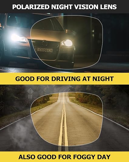Tjutr Night Driving Glasses Fit Over Glasses - Polarized Anti Glare Yellow Lens For Night Driving In Rain, Fog, Cloudy & Low Light - Wraparound Fit Over Prescription Glasses