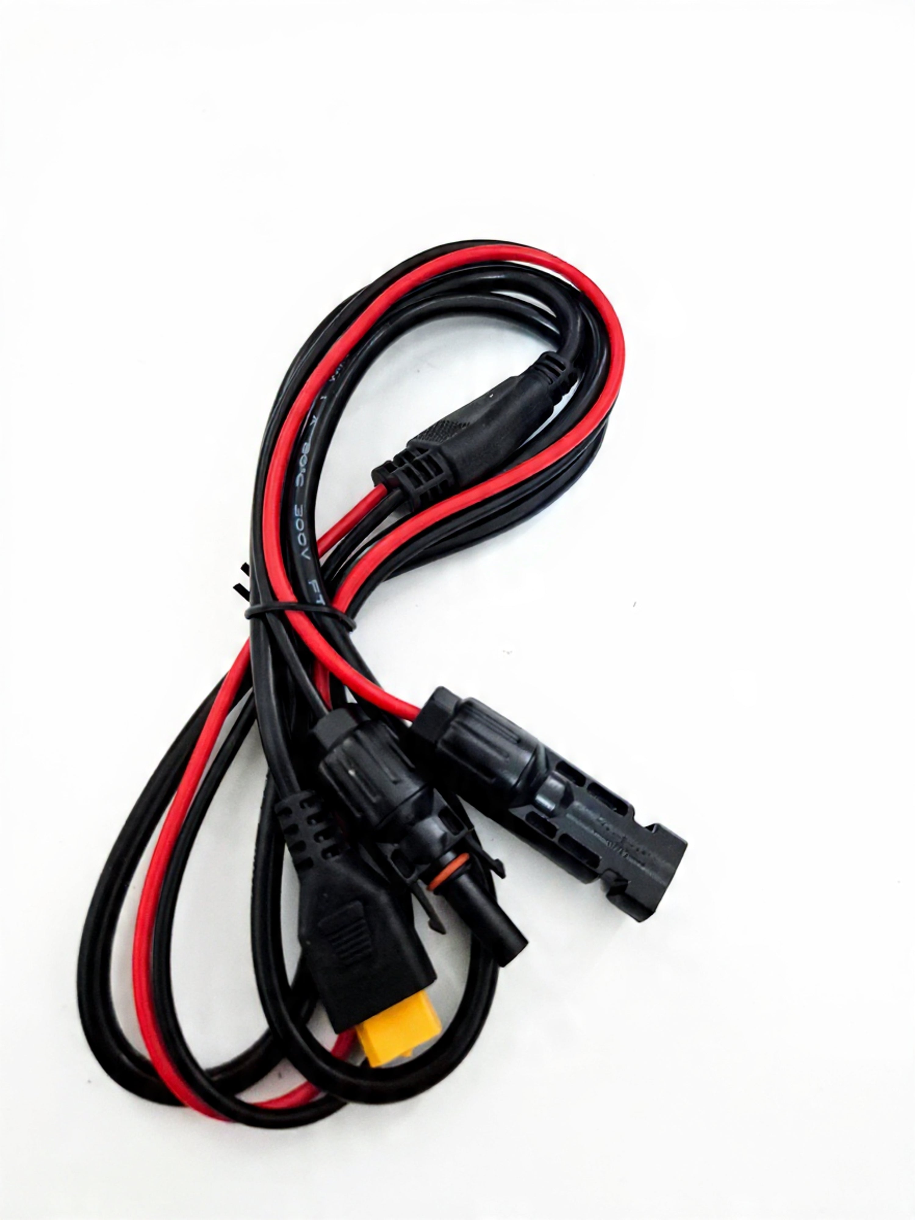 Riieyoca 18awg and 14awg solar to XT60i-F adapter cable on white background, waterproof IP68, 1.7m for portable power stations.