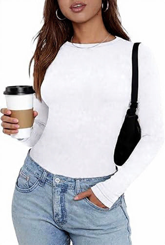 Joligiao women's thermal long sleeve top in size L, soft, fitted winter base layer shirt with crew neck and stretch fabric.