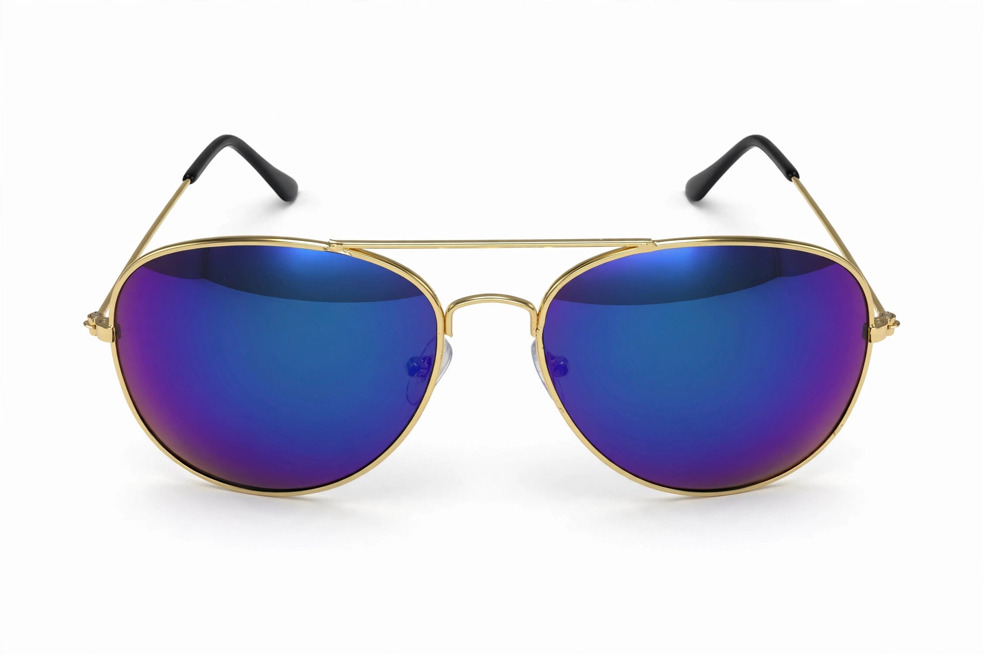 Zeta, Blue Mirror Polarized Aviator Sunglasses - Classic Pilot Style Gold Metal Frame - UV Protection