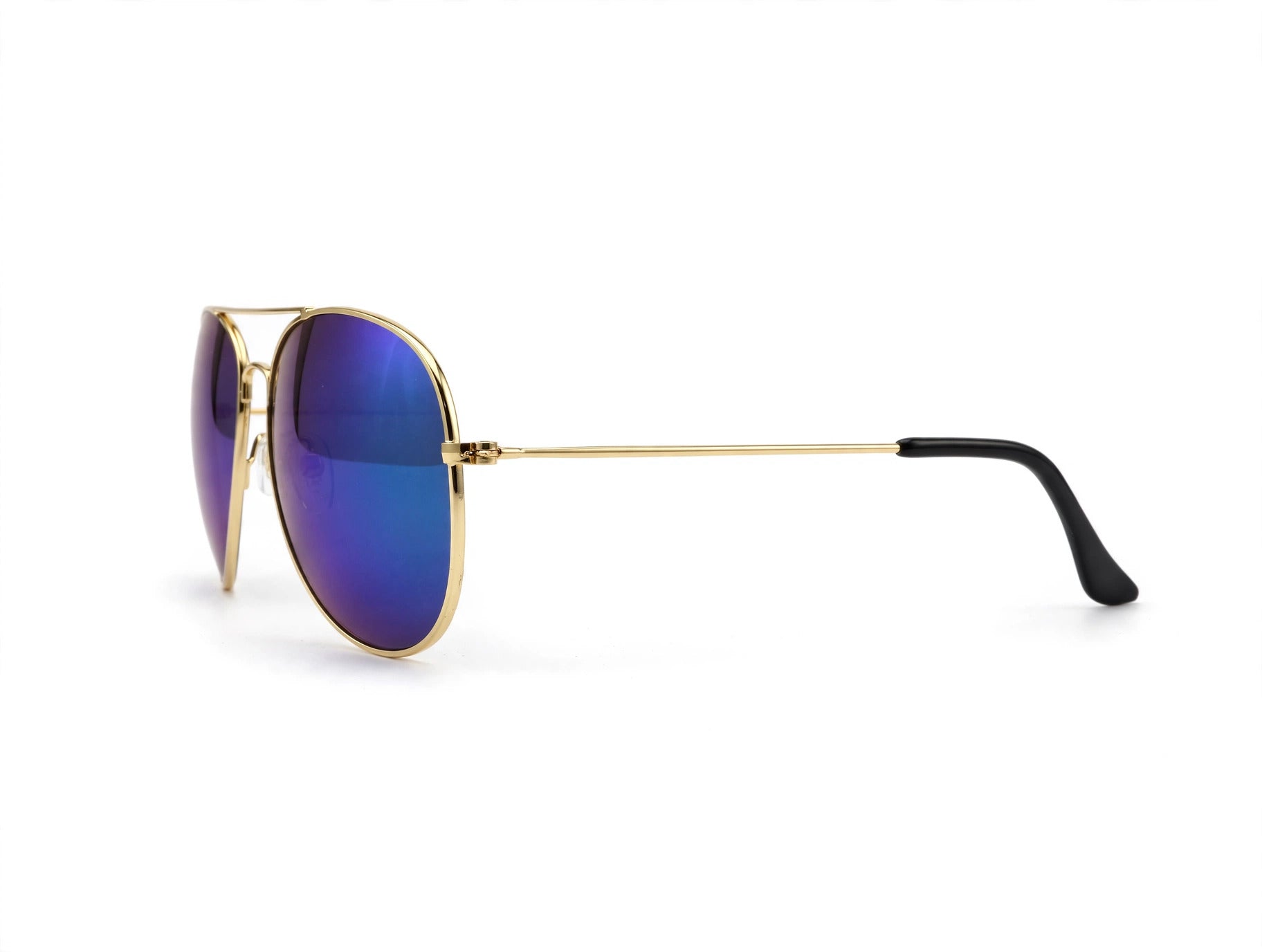 Zeta, Blue Mirror Polarized Aviator Sunglasses - Classic Pilot Style Gold Metal Frame - UV Protection