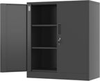 iJINGUR Metal Storage Cabinet with Locking Doors | 2 Adjustable Shelves | Secure Lockable Cupboard for Home, Office & Garage | Brand New Design | Heavy-Duty & Anti-Tip | BLACK 🖤