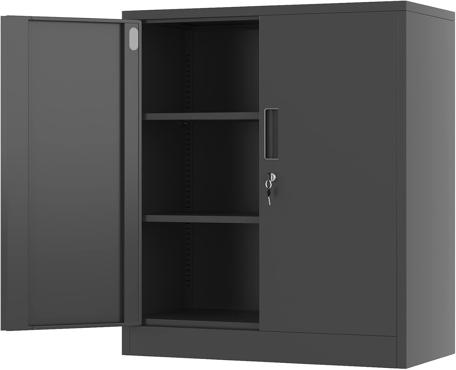 iJINGUR Metal Storage Cabinet with Locking Doors | 2 Adjustable Shelves | Secure Lockable Cupboard for Home, Office & Garage | Brand New Design | Heavy-Duty & Anti-Tip | BLACK 🖤