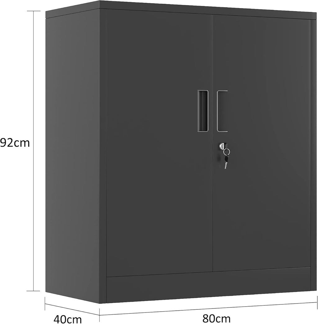 iJINGUR Metal Storage Cabinet with Locking Doors | 2 Adjustable Shelves | Secure Lockable Cupboard for Home, Office & Garage | Brand New Design | Heavy-Duty & Anti-Tip | BLACK 🖤