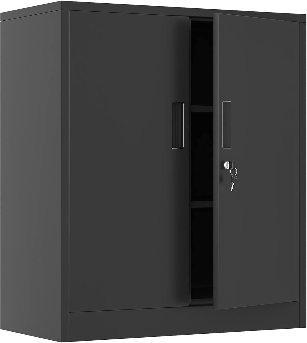 iJINGUR Metal Storage Cabinet with Locking Doors | 2 Adjustable Shelves | Secure Lockable Cupboard for Home, Office & Garage | Brand New Design | Heavy-Duty & Anti-Tip | BLACK 🖤