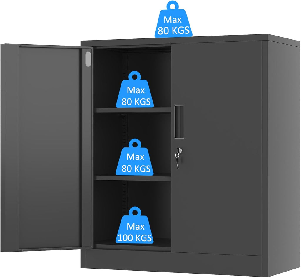 iJINGUR Metal Storage Cabinet with Locking Doors | 2 Adjustable Shelves | Secure Lockable Cupboard for Home, Office & Garage | Brand New Design | Heavy-Duty & Anti-Tip | BLACK 🖤