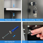 iJINGUR Metal Storage Cabinet with Locking Doors | 2 Adjustable Shelves | Secure Lockable Cupboard for Home, Office & Garage | Brand New Design | Heavy-Duty & Anti-Tip | BLACK 🖤