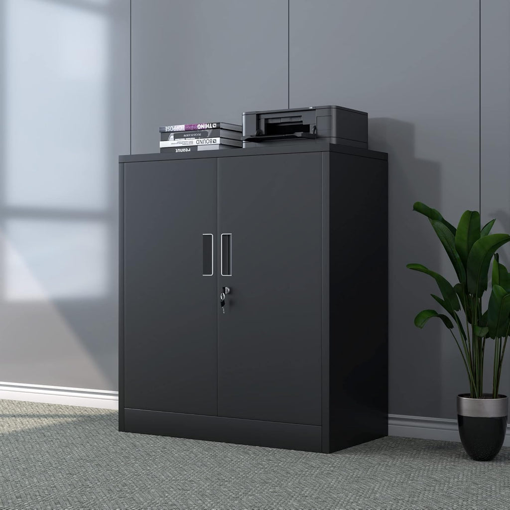 iJINGUR Metal Storage Cabinet with Locking Doors | 2 Adjustable Shelves | Secure Lockable Cupboard for Home, Office & Garage | Brand New Design | Heavy-Duty & Anti-Tip | BLACK 🖤
