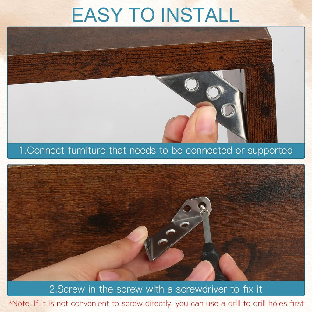 LAHNAO 20-Piece Stainless Steel Furniture Corner Connectors - Heavy-Duty Triangle Brackets with Screws