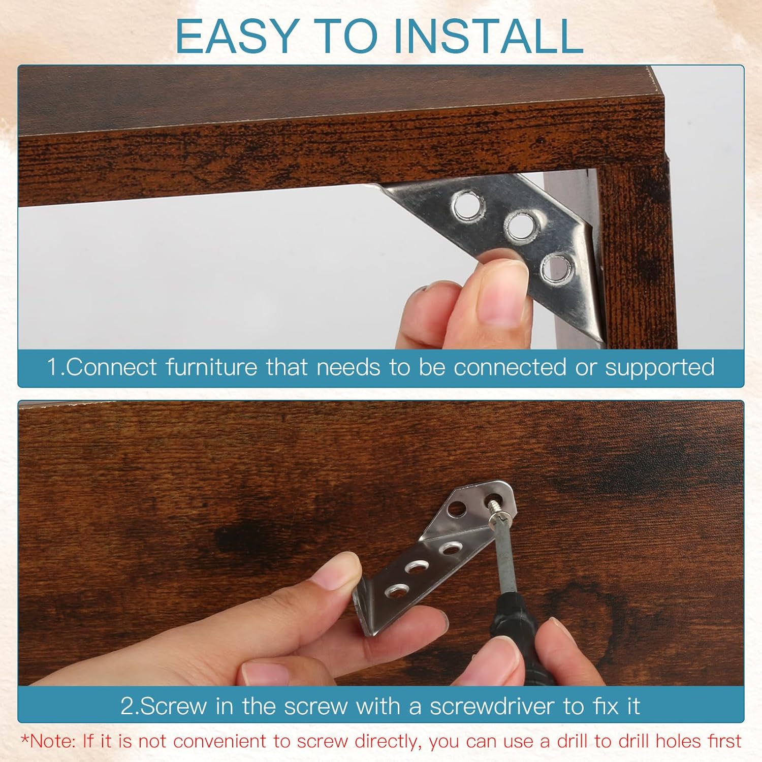 LAHNAO 20-Piece Stainless Steel Furniture Corner Connectors - Heavy-Duty Triangle Brackets with Screws