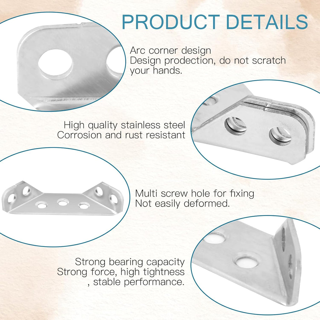 LAHNAO 20-Piece Stainless Steel Furniture Corner Connectors - Heavy-Duty Triangle Brackets with Screws