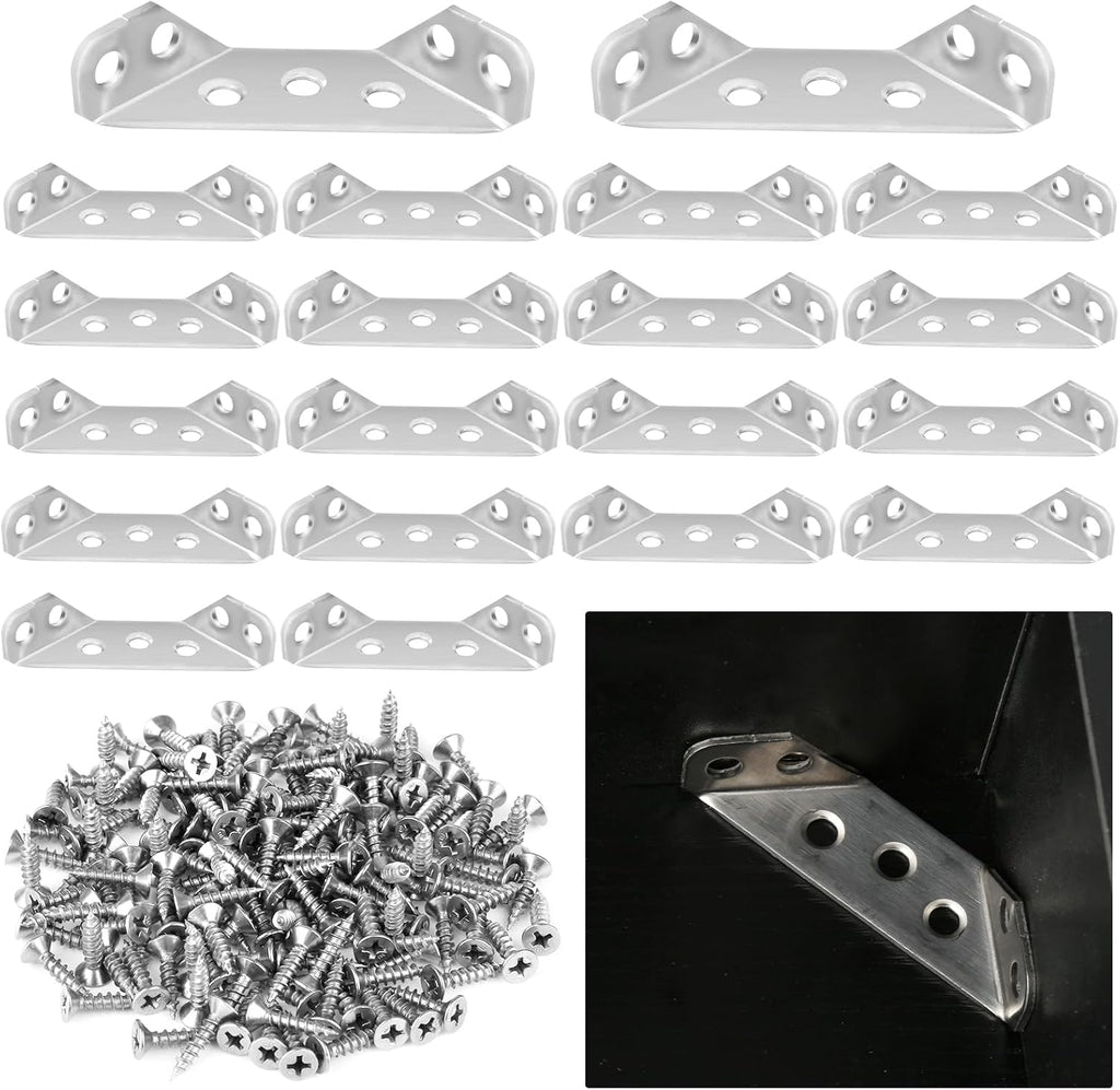 LAHNAO 20-Piece Stainless Steel Furniture Corner Connectors - Heavy-Duty Triangle Brackets with Screws