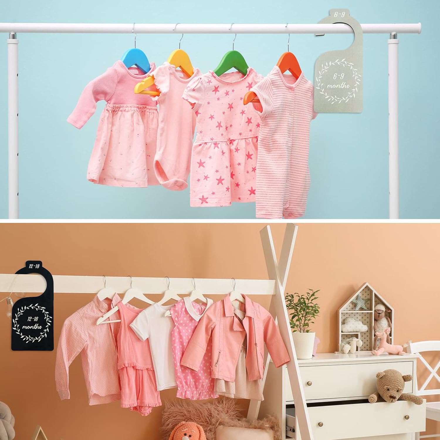 LyfLux 14 PCS Baby Closet Organizers & Hanging Dividers 🧸 | 4 Color Nursery Decor Set | Newborn to 18 Months | Brand New Bargain! - Zeta Store