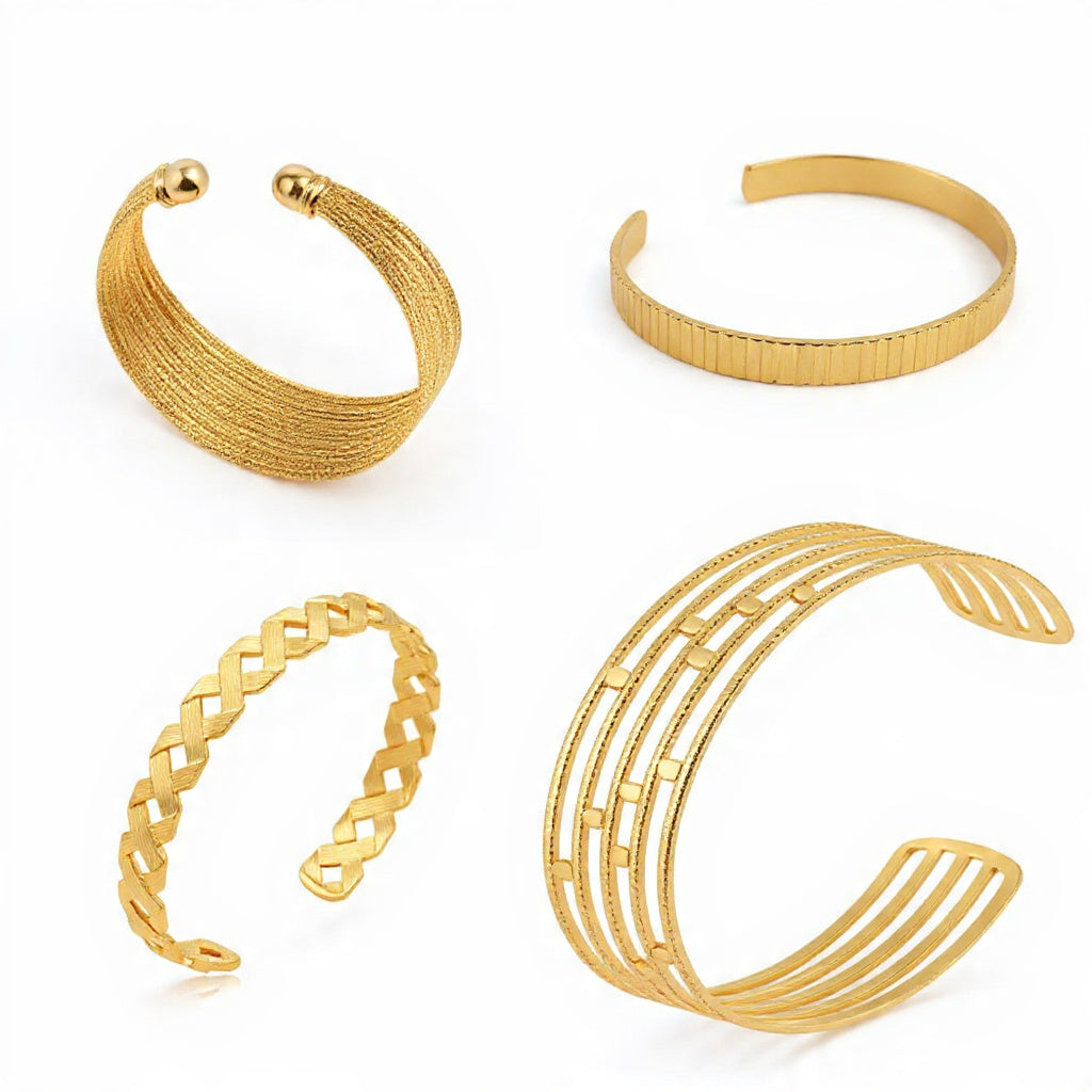 Jewlure 18K Gold Plated Chunky Cuff Bracelet for Women - Adjustable Open Wide Bangle, Hypoallergenic, Gift Ready