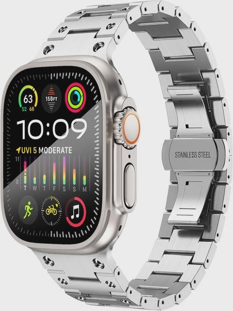NEWWAYS Premium 316L Stainless Steel Link Bracelet Compatible with Apple Watch – Solid Metal Strap with Double Button Butterfly Clasp (Fits 42mm 44mm 45mm 46mm 49mm & Series 1-10, Ultra)