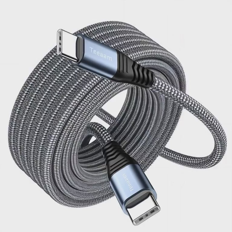 Teeaam 60W USB C to USB C Cable [Extra Long] | Fast Charging for MacBook, iPad Pro, Galaxy, Switch | Nylon Braided & 40,000+ Bend Lifespan