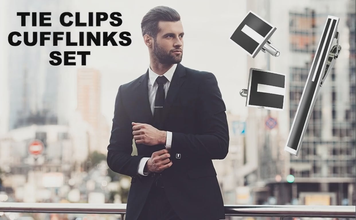 CDDFUNGO Tie Clips & Cufflinks Set for Men | Classic Black, Silver & Copper | Formal & Holiday Occasions
