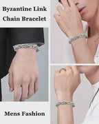 QianSiLi Men's Byzantine Chain Bracelet | 316L Stainless Steel Chunky Link Bracelet in Silver, Gold & Black | Gift Ready for Men & Boys