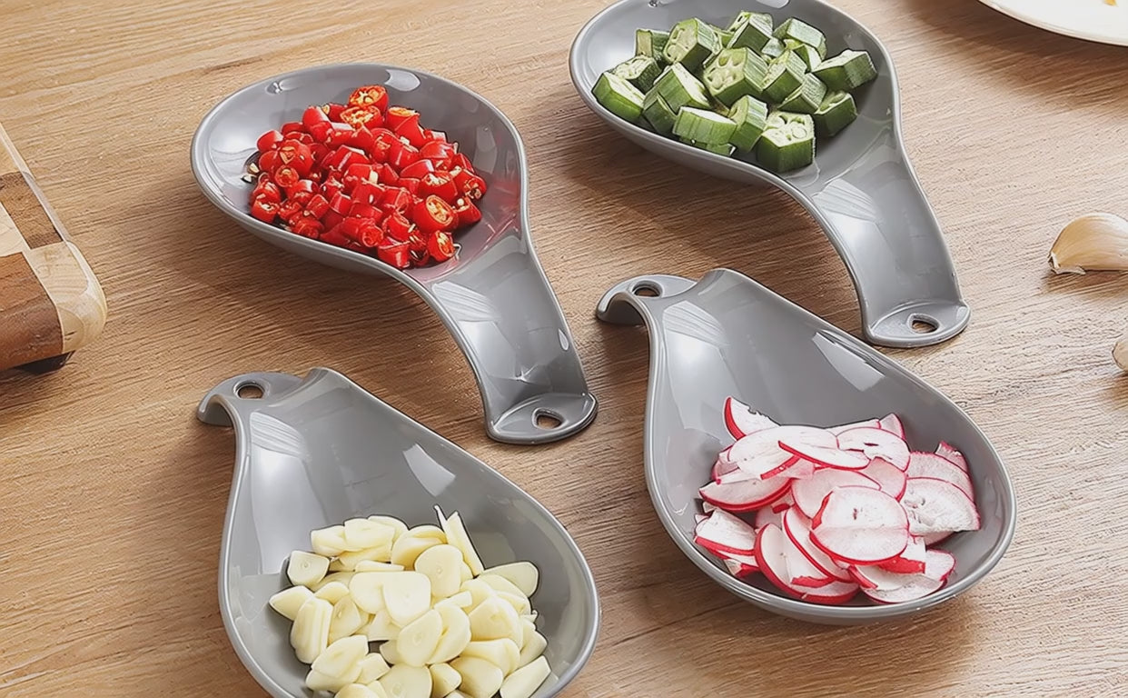 ReaNea 4-Piece Gray Spoon Rest Set | Stove Top Utensil Holder for Ladles & Spatulas | Stackable, Dishwasher Safe & Multi-Functional