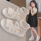 Cozozn Girls Summer Sandals | Fashion Kids Beige & White Shoes | Size 3 UK