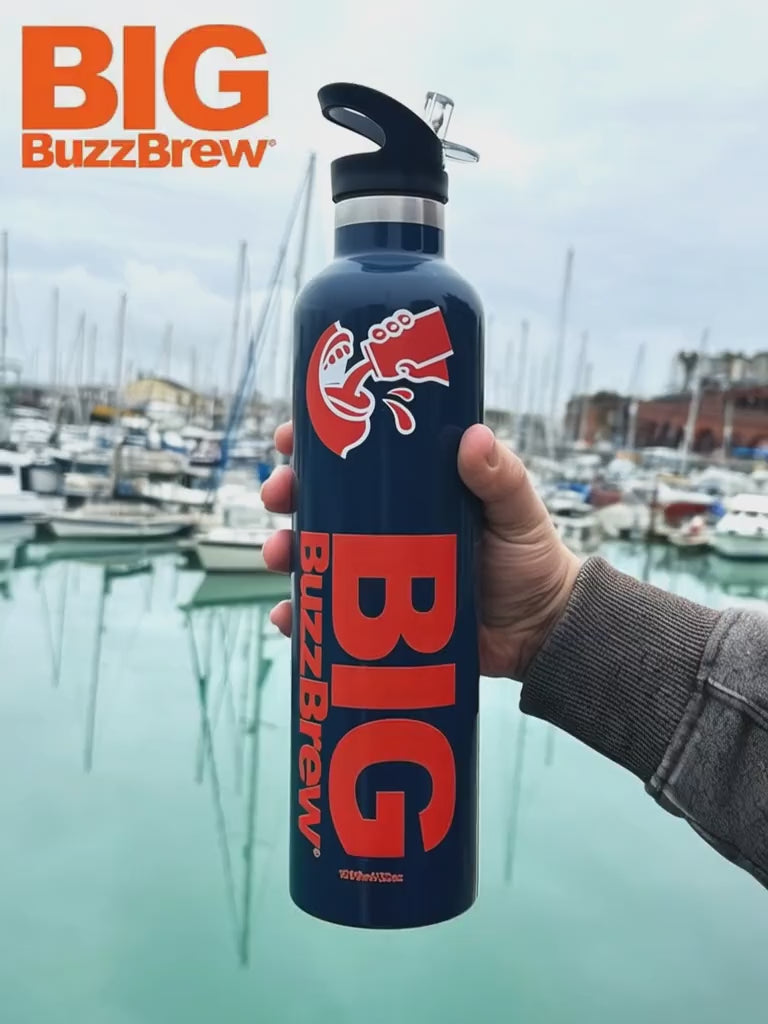 NEW! Big BuzzBrew 1L Insulated Thermos Flask | 2 Lids, 2 Straws & Brush | 24hr Cold & 12hr Hot | Leakproof Stainless Steel Sports Bottle