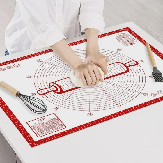 KitchenRaku 60x80cm Non-Stick Silicone Pastry Mat - Thick, Durable & Extra-Large Dough Rolling Board with Measurement Guide
