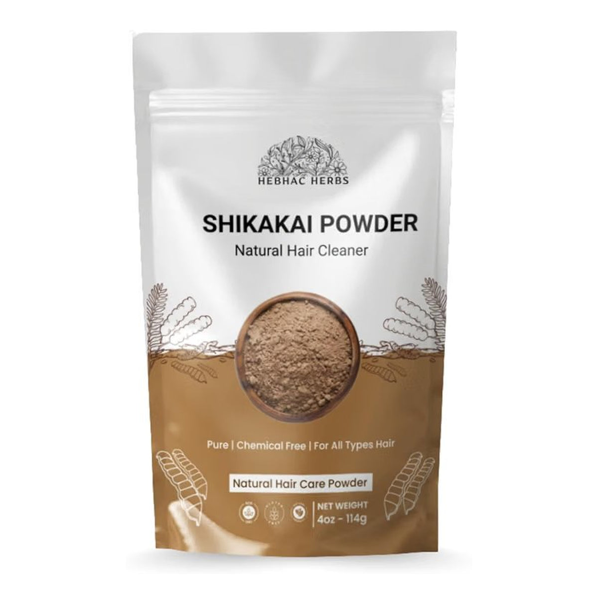 Hebhac Herbs Ayurvedic hair care powders, Amla, Reetha, Shikakai in a 114g container, natural hair cleanser and conditioner.