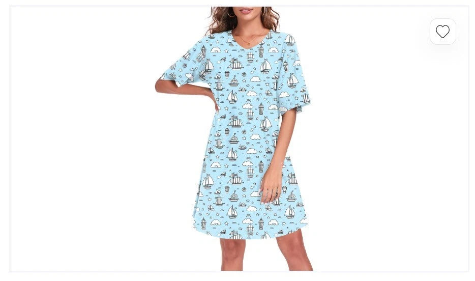 YVH Women's Halloween Nightdress - V Neck Short Sleeve Sleep Dress - Cute Pumpkin Ghost Bat Print Loungewear Nightshirt - Zeta Store
