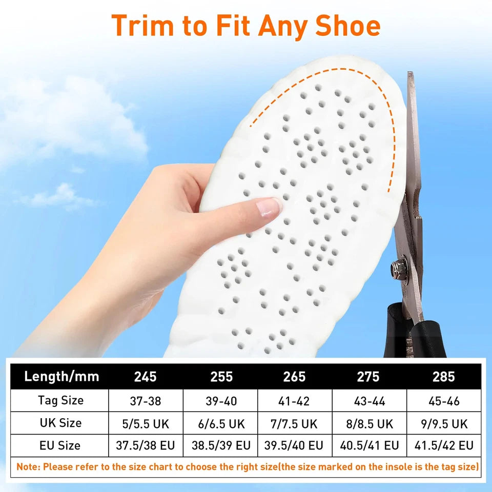 Aikusick Memory Foam Insoles - 2 Pair 4d Cloud Arch Support Insoles - Trim To Fit - Plantar Fasciitis, Flat Feet, Heel Pain Relief - Men & Women