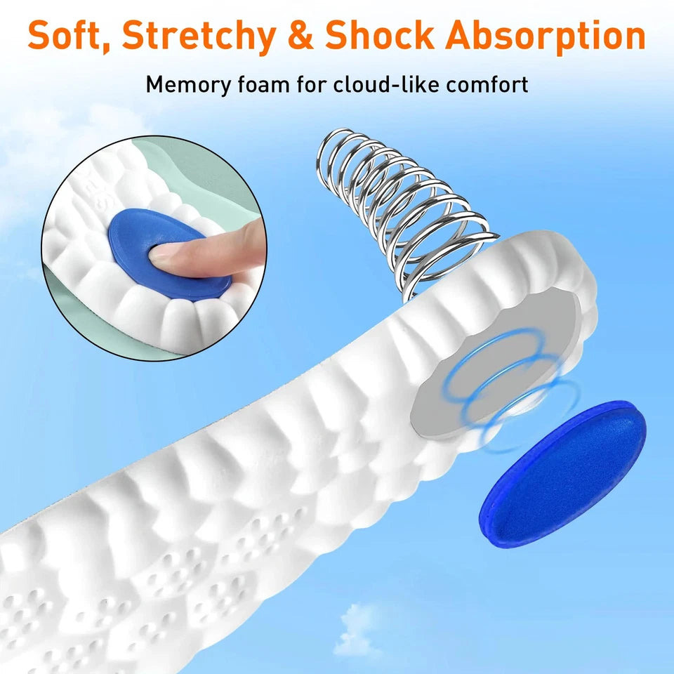 Aikusick Memory Foam Insoles - 2 Pair 4d Cloud Arch Support Insoles - Trim To Fit - Plantar Fasciitis, Flat Feet, Heel Pain Relief - Men & Women