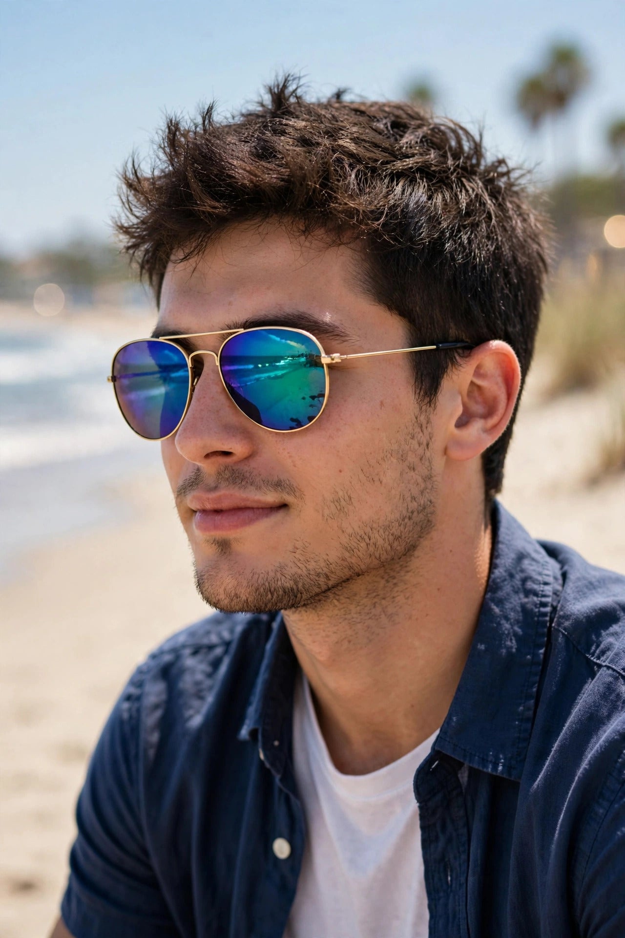 Zeta, Blue Mirror Polarized Aviator Sunglasses - Classic Pilot Style Gold Metal Frame - UV Protection