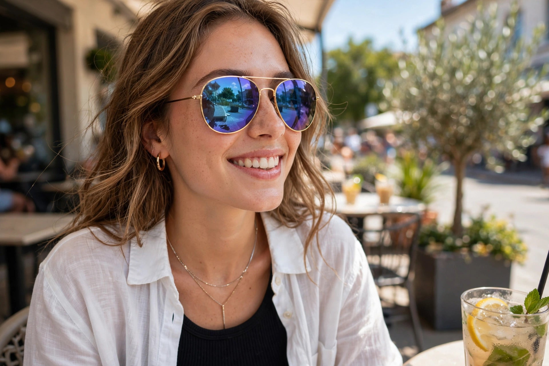 Zeta, Blue Mirror Polarized Aviator Sunglasses - Classic Pilot Style Gold Metal Frame - UV Protection