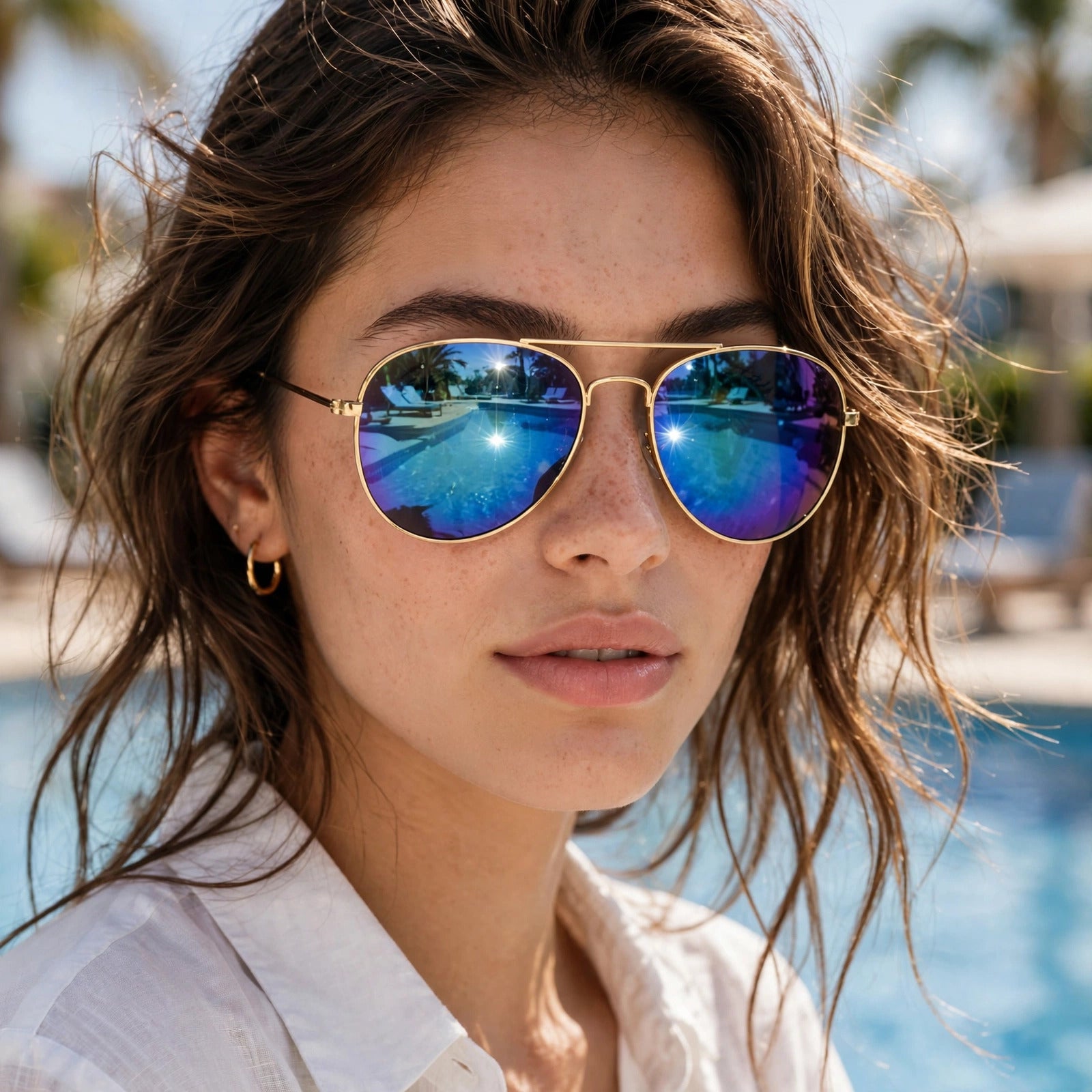 Zeta, Blue Mirror Polarized Aviator Sunglasses - Classic Pilot Style Gold Metal Frame - UV Protection