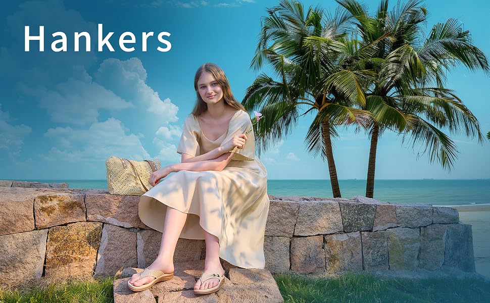 Hankers Women's Comfort Flip Flop Sandals - UK 7 / EU 40 - Beige Flat Thong Sandals with Arch Support