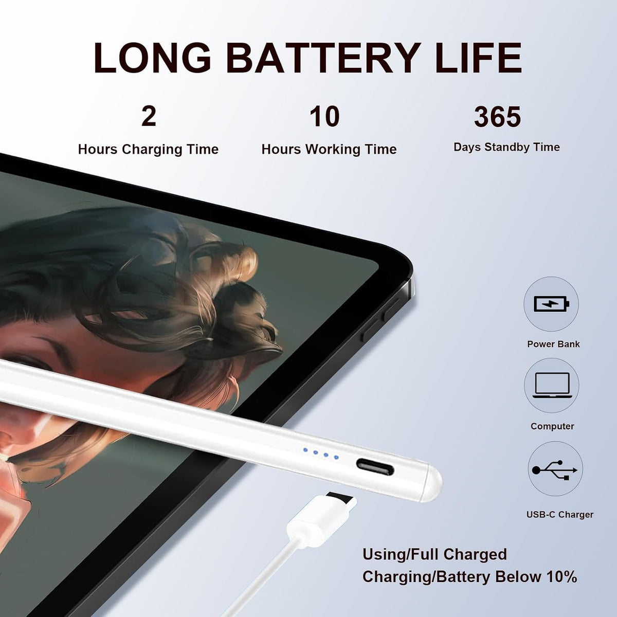 Rgar universal active stylus pen with 1.5mm precision tip for Samsung Galaxy tablets and all touchscreens, black color.