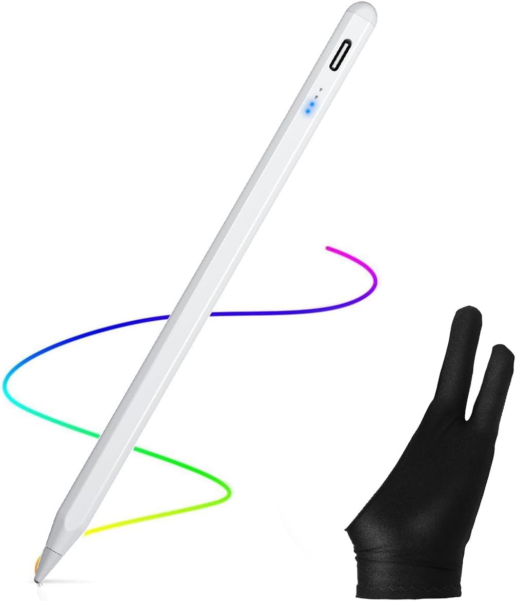 AICase stylus pen for iPad with 1.5mm fine tip, tilt function, USB-C recharge, magnetic design, and four extra tips.