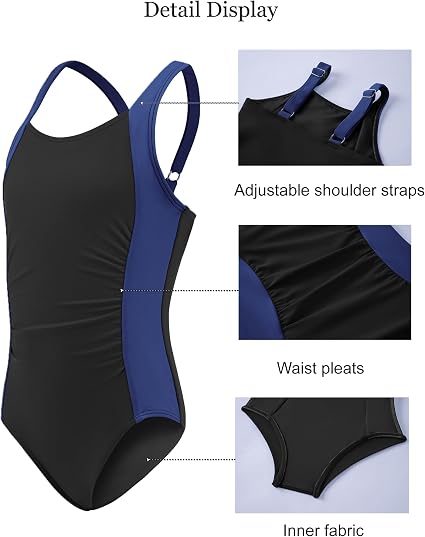 Arshiner Girls One Piece Swimsuit Size 150 (9-11 Years) - Black / Blue Colour Block - Sporty Summer Swimming Costume