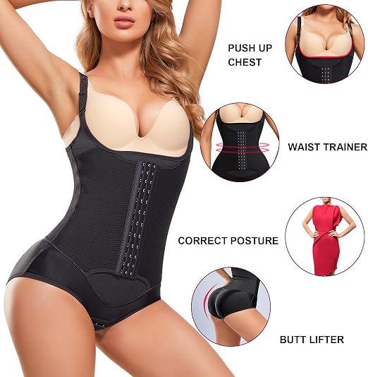Gotoly Waist Trainer Bodysuit Shapewear Women - Size M - Tummy Control Full Body Shaper With Butt Lifter Open Bust Corset