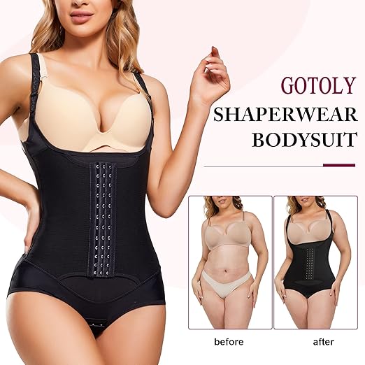 Gotoly Waist Trainer Bodysuit Shapewear Women - Size M - Tummy Control Full Body Shaper With Butt Lifter Open Bust Corset