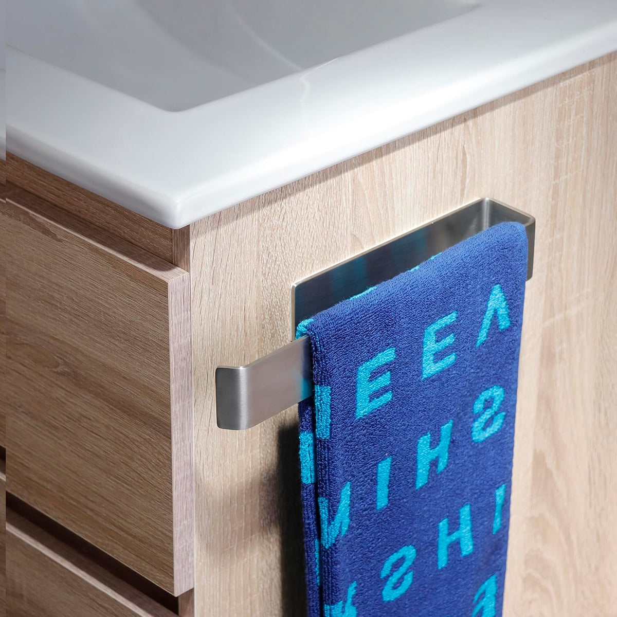 YIGII Self Adhesive Towel Rail 304 Stainless Steel - Heavy Duty 10KG / 22lbs - No Drill Rustproof Hand Towel Holder for Bathroom Kitchen