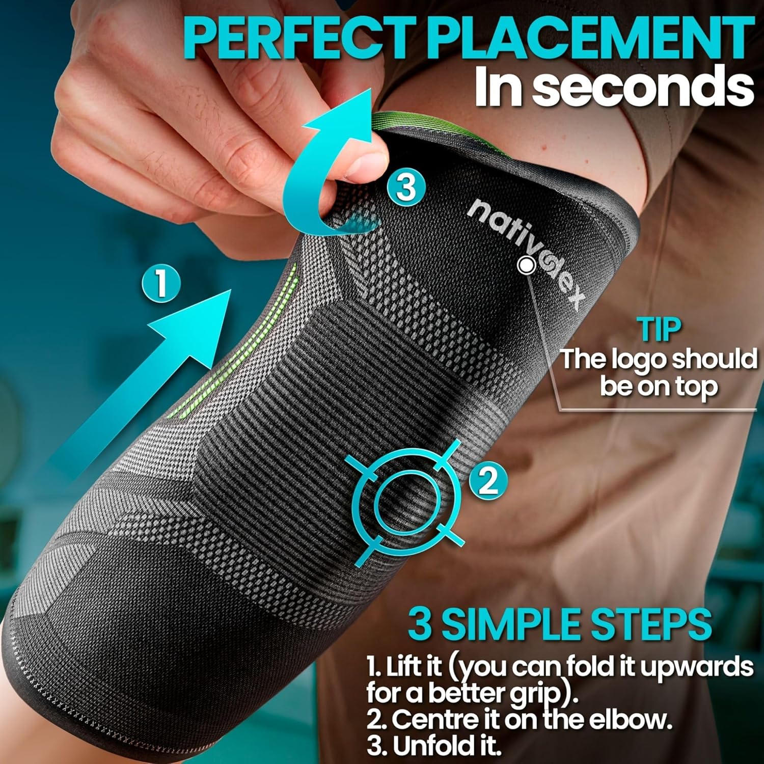 NativoDex XS elbow support brace with breathable compression sleeve for tennis and golfer's elbow relief, suitable for men and women.