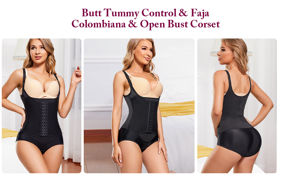 Gotoly Waist Trainer Bodysuit Shapewear Women - Size M - Tummy Control Full Body Shaper With Butt Lifter Open Bust Corset